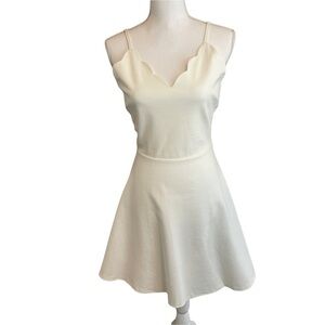 LOVE...ADY Creamy White Scallop Front Fit & Flare Skater Mini Dress. S